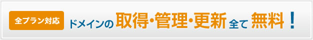 全プラン対応　ドメインの取得・管理・更新無料
